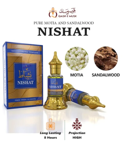 Elegant bottles of Nishat Perfumes featuring floral, oud, and amber-based fragrances by RDS ENTERPRISES
