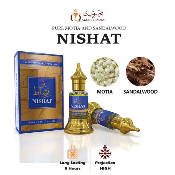 Elegant bottles of Nishat Perfumes featuring floral, oud, and amber-based fragrances by RDS ENTERPRISES