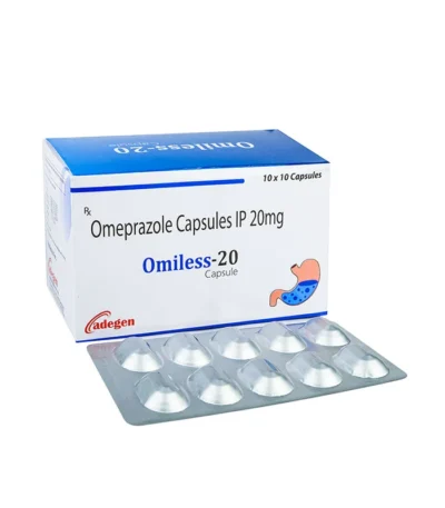 Omeprazole 20mg capsules in blister packs and pure white API powder by RDS Exports