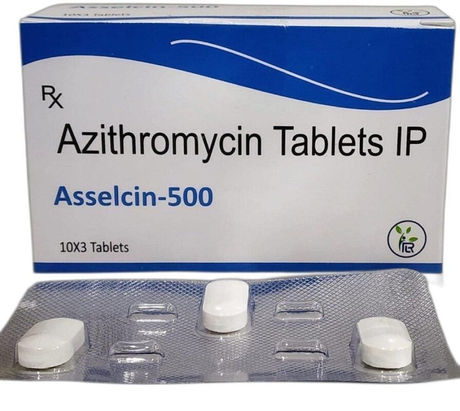 Azithromycin 500mg tablets, pediatric suspension bottle, and pure API powder from RDS Exports