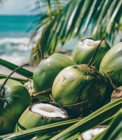 Dehusked and whole Indian coconuts prepared for global shipment by RDS ENTERPRISES.